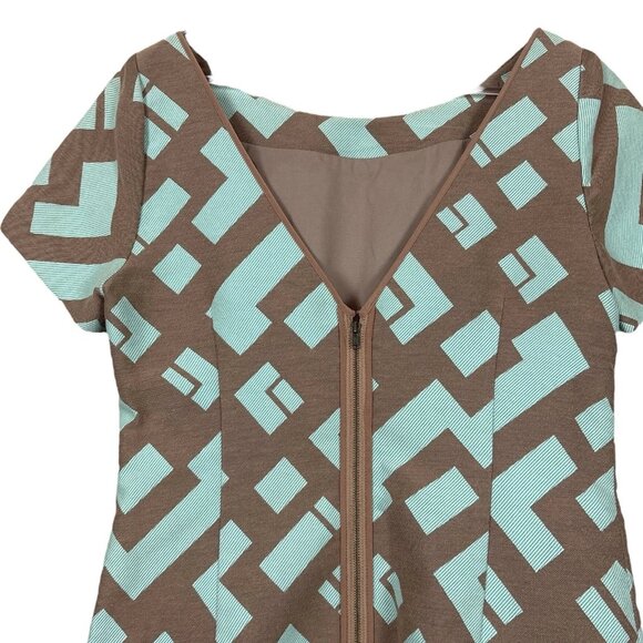 Plenty by Tracy Reese Geo Print Cocktail Dress Brown Seafoam Mint Green Size 10 - Picture 5 of 9